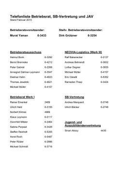 Telefonliste Betriebsrat, SB-Vertretung und JAV