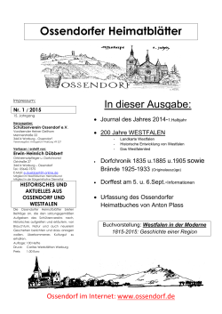 Ossendorfer Heimatblätter Titelblatt Nr. 01-2015