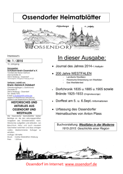 Ossendorfer Heimatblätter Titelblatt Nr. 01-2015