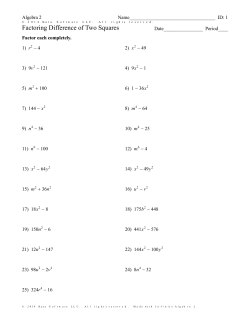 Infinite Algebra 2 - Factoring Difference of Two Squares