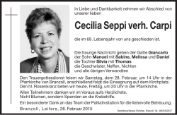 Todesanzeige - Seppi Carpi Cecilia