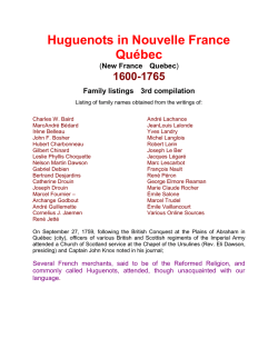 Huguenots in Nouvelle France Qu&eacute;bec