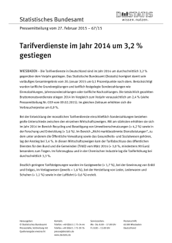 Tarifverdienste im Jahr 2014 um 3,2 % gestiegen