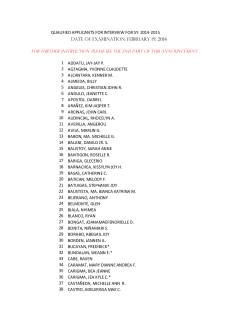 QUALIFIED APPLICANTS FOR INTERVIEW FOR SY: 2014-2015