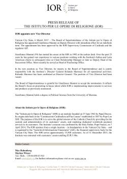 press release of the istituto per le opere di religione (ior)