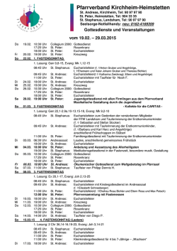 Gottesdienstordnung f&uuml;r Febr. bis M&auml;rz 2015
