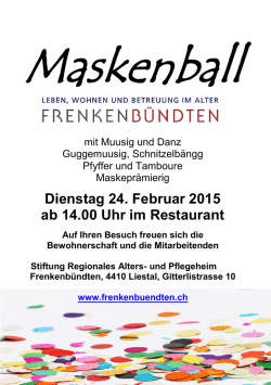 Dienstag 24. Februar 2015 ab 14.00 Uhr im Restaurant