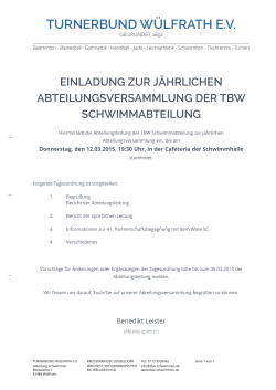 TBW_Einladung JHV 2015 - TB Wülfrath Abt. Schwimmen