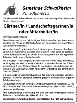 Gärtner/in /Landschaftsgärtner/in oder Mitarbeiter/in