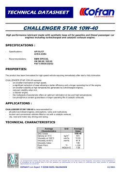 TECHNICAL DATASHEET CHALLENGER STAR 10W-40