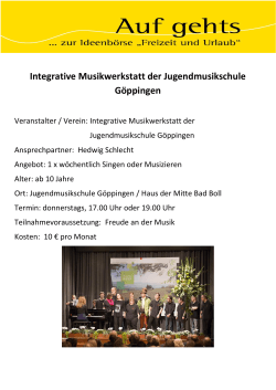 Integrative Musikwerkstatt der Jugendmusikschule Göppingen
