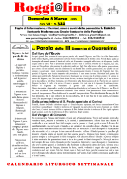 Il Roggialino Calendario liturgico settimanale