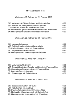 MITTAGSTISCH in der Woche vom 17. Februar bis 21. Februar 2015