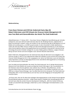Franz-Xaver Simmen wird CEO der Andermatt Swiss Alps AG