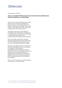 Gleiss Lutz begleitet TRW Automotive beim Verkauf des