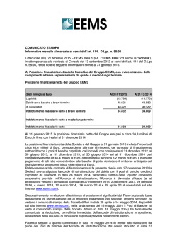 COMUNICATO STAMPA Informativa mensile al mercato ai