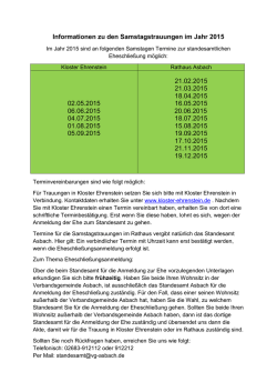 Informationen zu den Samstagstrauungen im Jahr 2015 21.02.2015