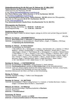 Gottesdienstordnung f&uuml;r die Zeit vom 18. Februar bis 01. M&auml;rz 2015