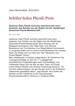 Schüler holen Physik-Preis (Ulmer Wochenblatt 18.2.2015)