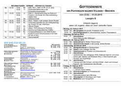 Gottesdienste im PA 23.Februar - 01.M&auml;rz 2015