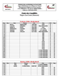 R&eacute;gion Sud-Ouest (Mascara) - Ligue Alg&eacute;roise d`Athl&eacute;tisme