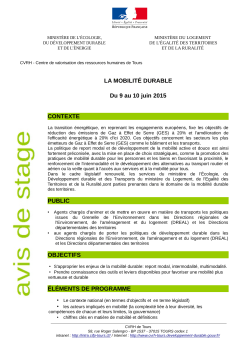 LA MOBILITÉ DURABLE Du 9 au 10 juin 2015 CONTEXTE PUBLIC