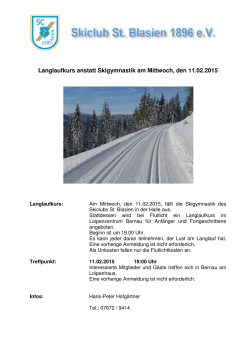 Langlaufkurs anstatt Skigymnastik am Mittwoch, den 11.02.2015