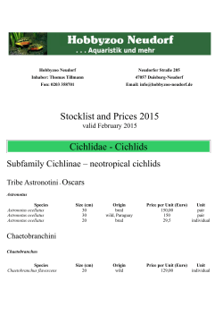 Stocklist and Prices 2015 Cichlidae - Cichlids