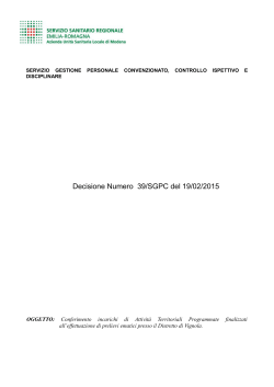 Decisione Numero 39/SGPC del 19/02/2015