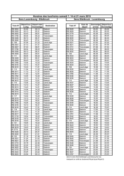 Horaire Dommeldange les 07, 08, 14, 15, 21 et 22 mars 2015