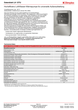 Datenblatt Hocheffizienz Luft/Wasser-Wärmepumpe für