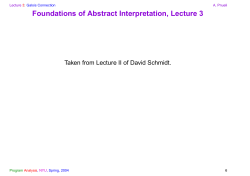 Foundations of Abstract Interpretation, Lecture 3