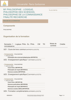 M1 PHILOSOPHIE : LOGIQUE, PHILOSOPHIE DES SCIENCES