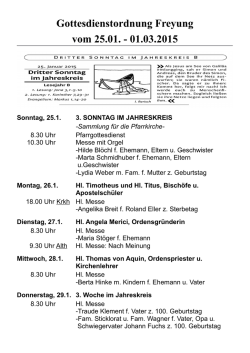 Gottesdienstordnung Freyung vom 25.01. - 01.03.2015