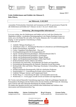 Januar 2015 Liebe Sch&uuml;lerinnen und Sch&uuml;ler der Klassen 9, liebe