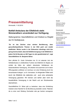 Pressemitteilung - Eifelklinik St. Brigida
