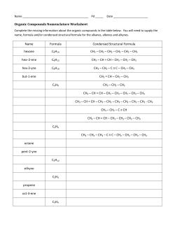 Organic Compounds Nomenclature Worksheet Name Formula