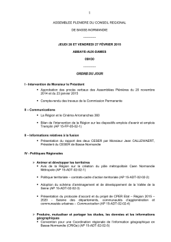 Ordre du jour de l`Assemblée plénière des 26 et 27 février 2015
