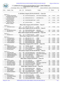 Lists Assoluti Nuoto Vasca Corta – 7 Febbraio 2015