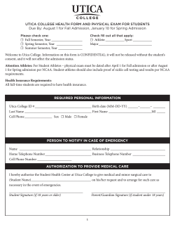 UTICA COLLEGE HEALTH FORM AND PHYSICAL EXAM FOR