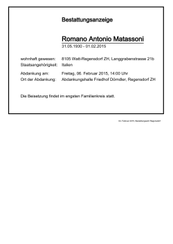 Bestattungsanzeige Romano Antonio Matassoni