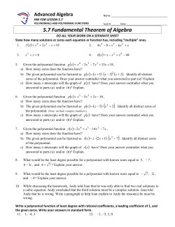 Section 5.7 Homework: Fundamental Theorem of Algebra