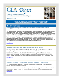 Hot Off the Press - Canadian Library Association