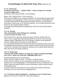 Veranstaltungen im Galeriecafé Dreas Stuv (Stand 26.01.15)