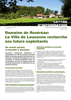 Domaine de Rov&eacute;r&eacute;az: La Ville de Lausanne recherche ses futurs