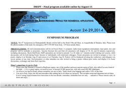 DRAFT &ndash; Final program available online by August 15