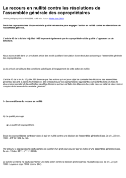 Le recours en nullité contre les résolutions de l