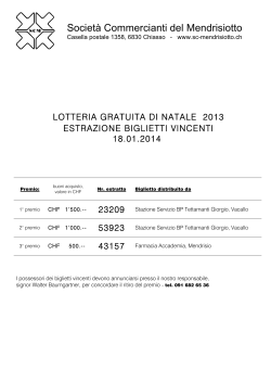 Numeri vincenti Lotteria SCM 2013 - Società dei commercianti del