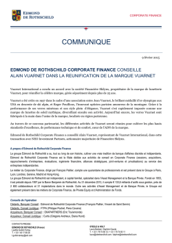 Edmond de Rothschild Corporate Finance conseille Alain Vuarnet