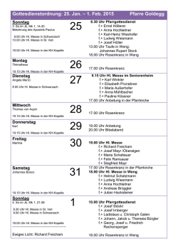 Gottesdienstordnung: 25. Jan. &ndash; 1. Feb. 2015 Pfarre Goldegg